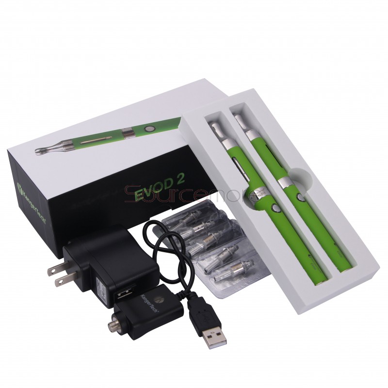 Kanger Evod 2 Starter Kit with 1.6ml Atomizer Double Pack Dual Ecigs kits-Green US Plug  