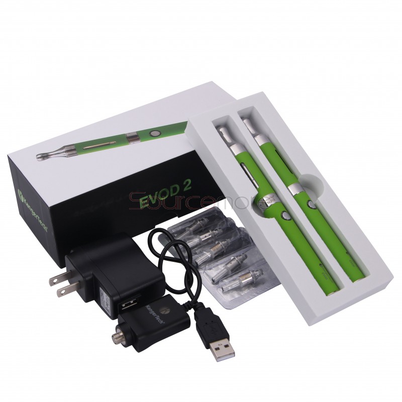 Kanger Evod 2 Starter Kit with 1.6ml Atomizer Double Pack Dual Ecigs kits-Green EU Plug  