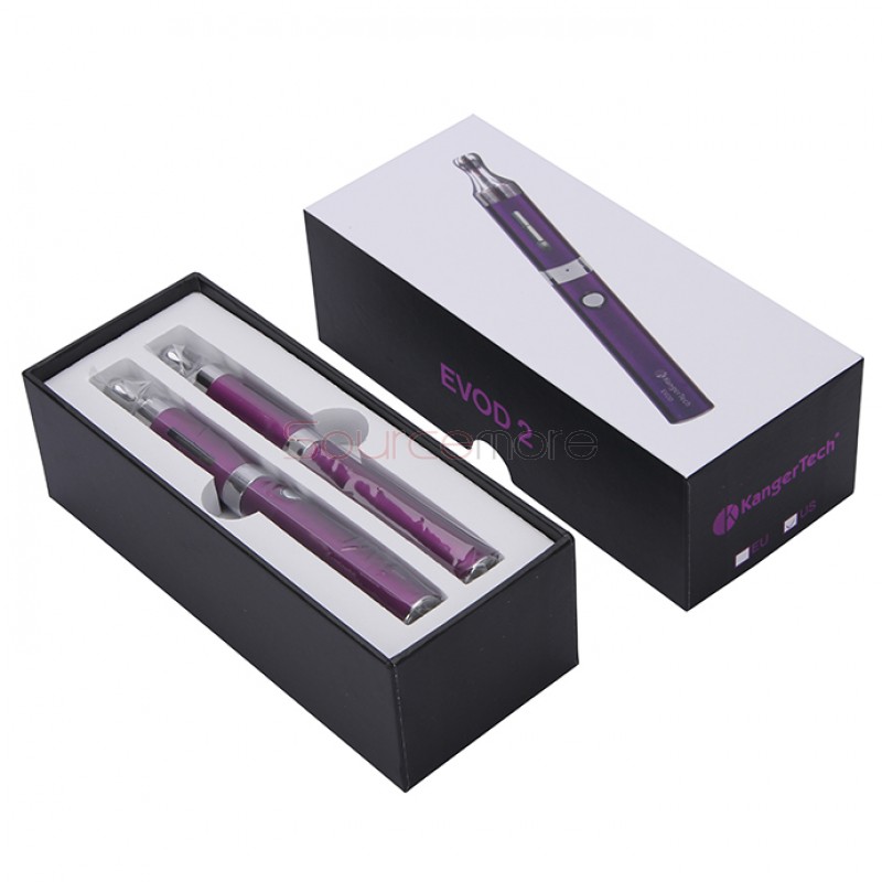Kanger Evod 2 Starter Kit with 1.6ml Atomizer Double Pack Dual Ecigs kits-Purple EU Plug  