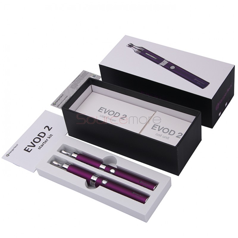 Kanger Evod 2 Starter Kit with 1.6ml Atomizer Double Pack Dual Ecigs kits-Purple EU Plug  