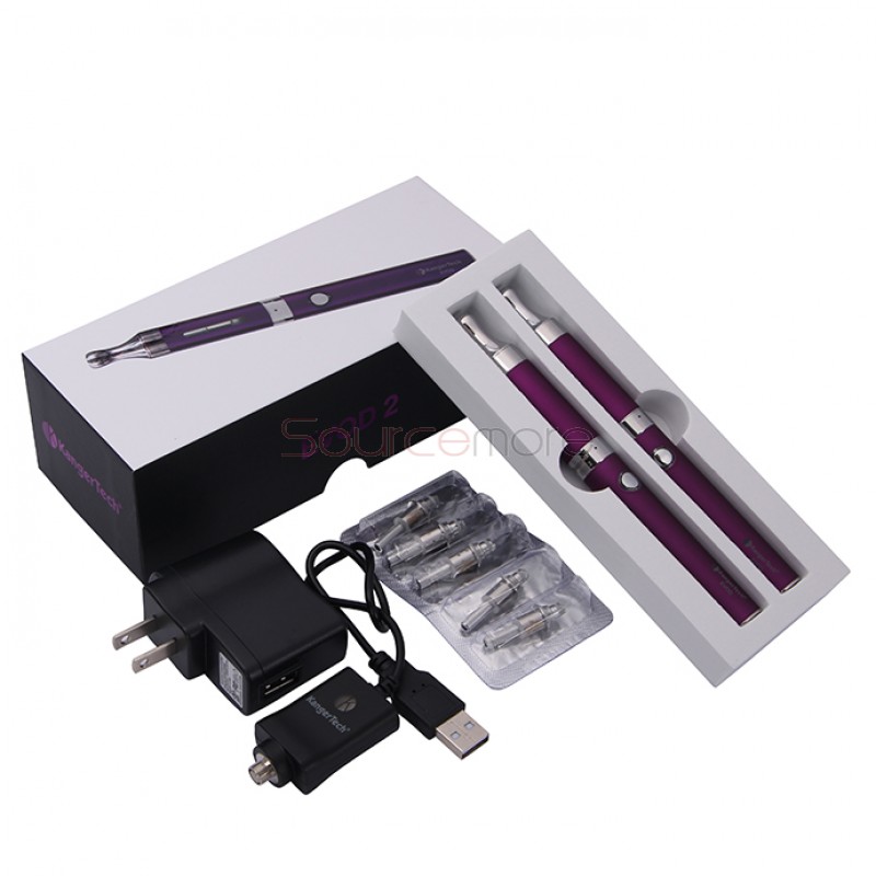 Kanger Evod 2 Starter Kit with 1.6ml Atomizer Double Pack Dual Ecigs kits-Purple US Plug  