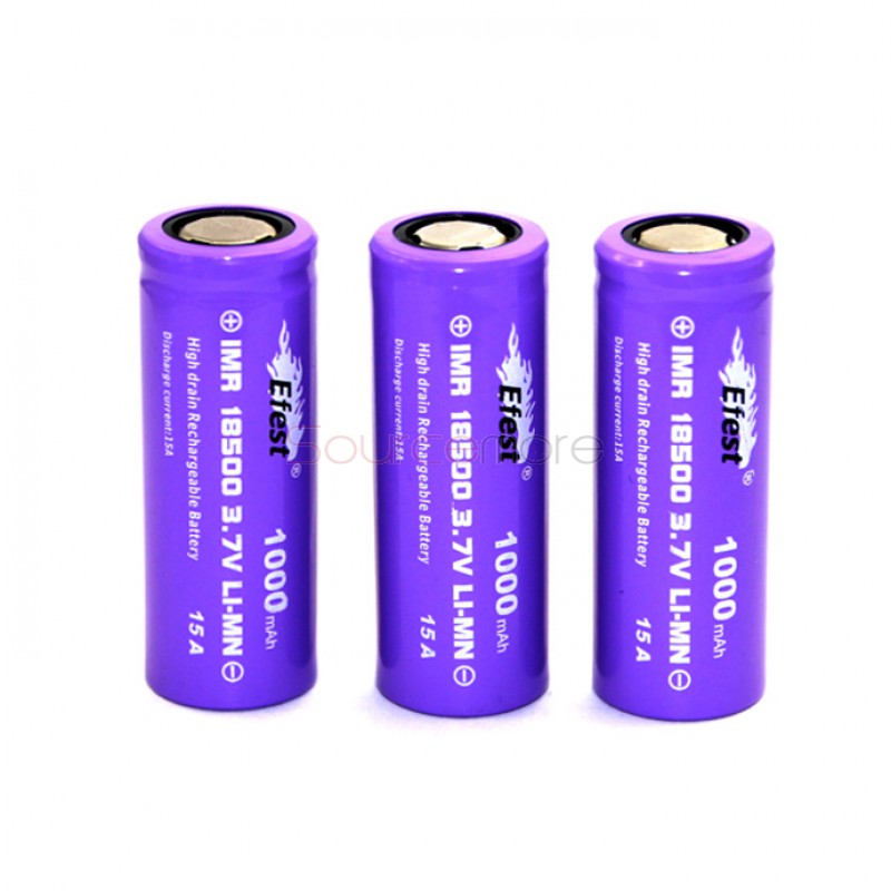 Efest  18500 1000mah 15A  Rechargeable Battery Flat Top-2pcs