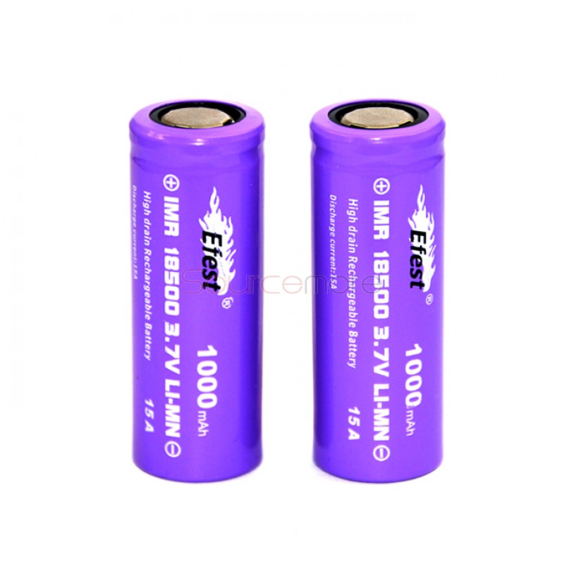 Efest  18500 1000mah 15A  Rechargeable Battery Flat Top-2pcs