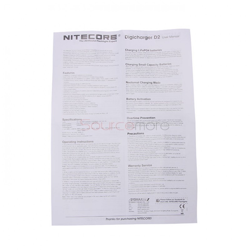 Nitecore D2 Digicharger with 2 Channels for Li-ion Battery - UK Plug