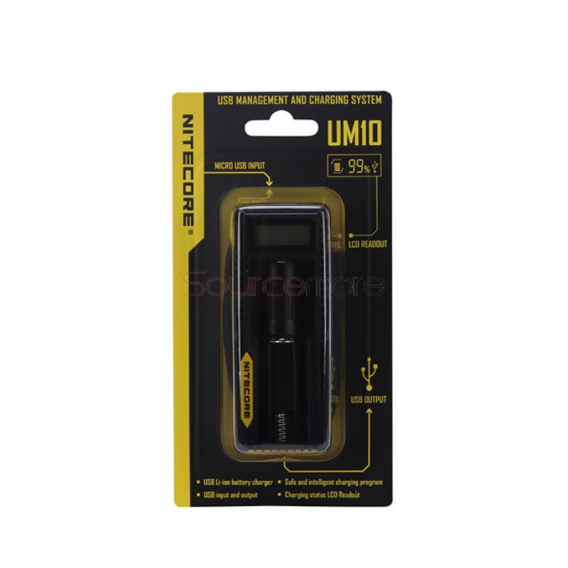 Nitecore UM10  Li-ion Battery  Single Channel Charger with LCD Display - US Plug