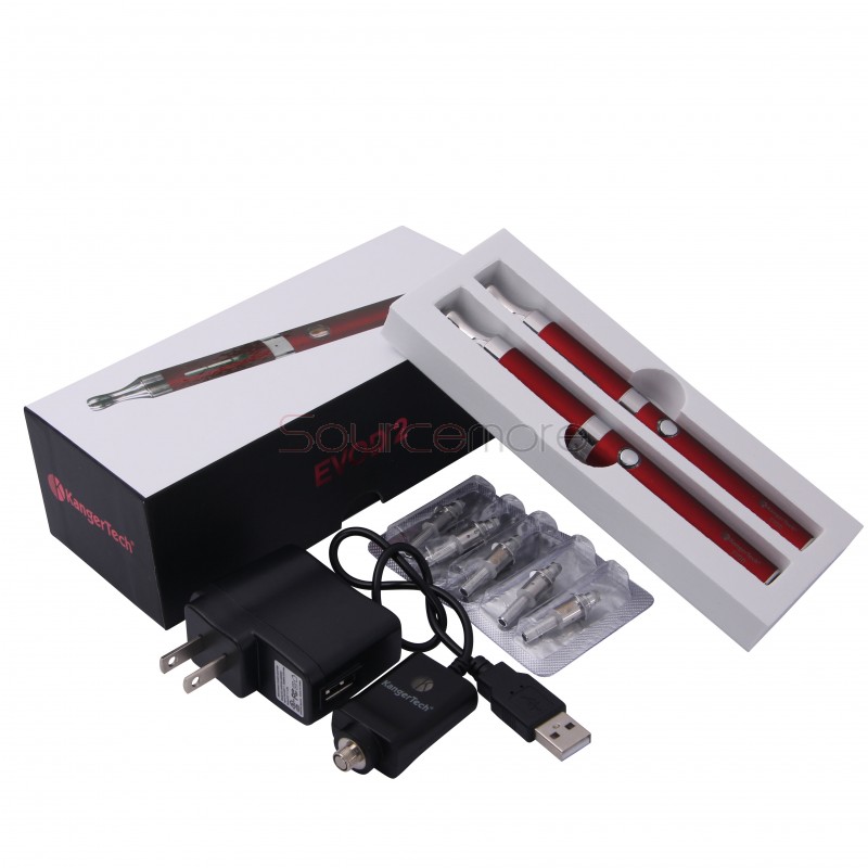 Kanger Evod 2 Starter Kit with 1.6ml Atomizer Double Pack Dual Ecigs kits-Red US Plug  