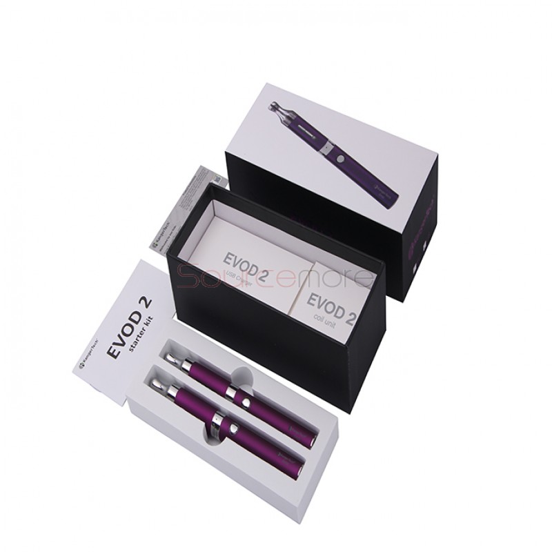 Kanger Evod 2 Starter Kit with 1.6ml Atomizer Double Pack Dual Ecigs kits-Purple US Plug  