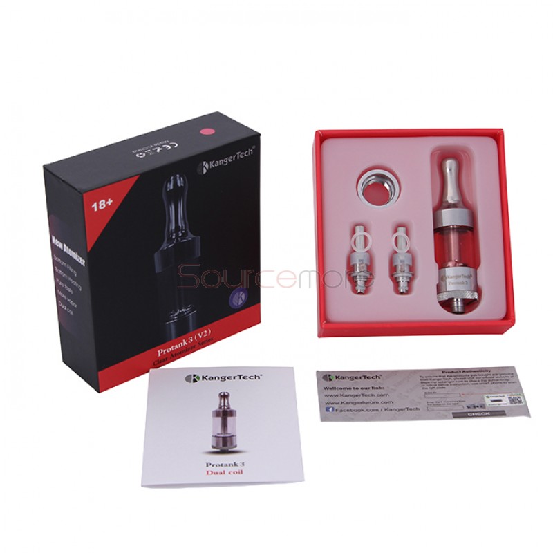 Kanger Protank 3 Atomizer Kit with 2 Replaceable Coils 2.5ml Capacity-Red