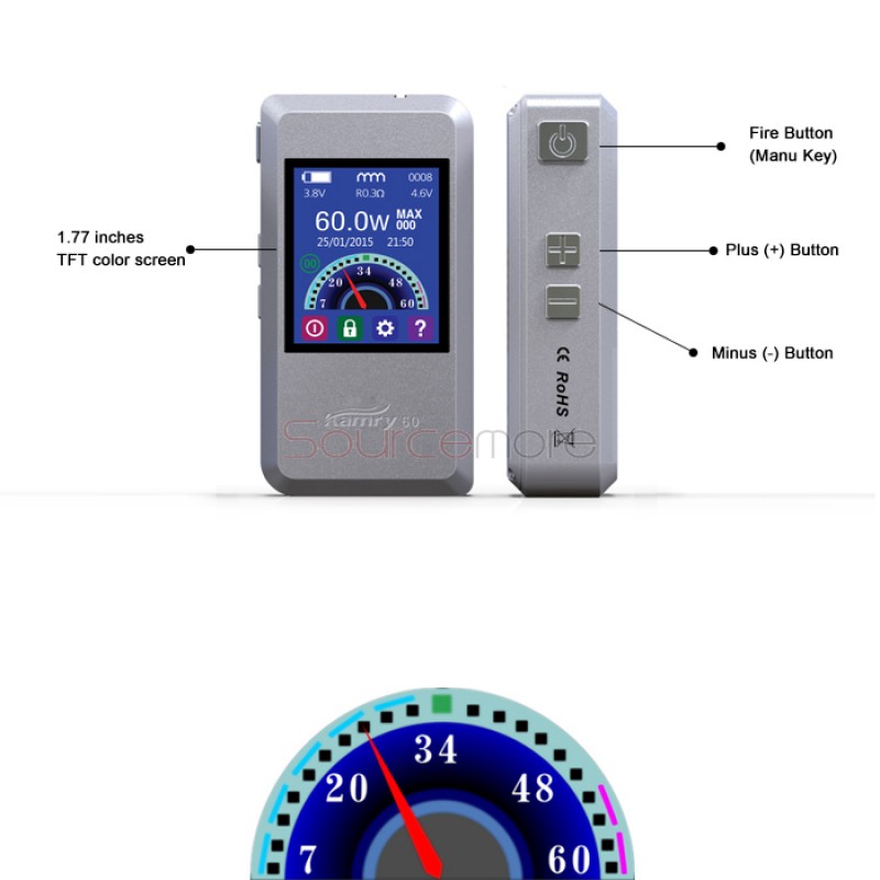 Kamry 60W APV Box Mod Variable Wattage 18650 Battery Smart Phone Shape Mod-Blue
