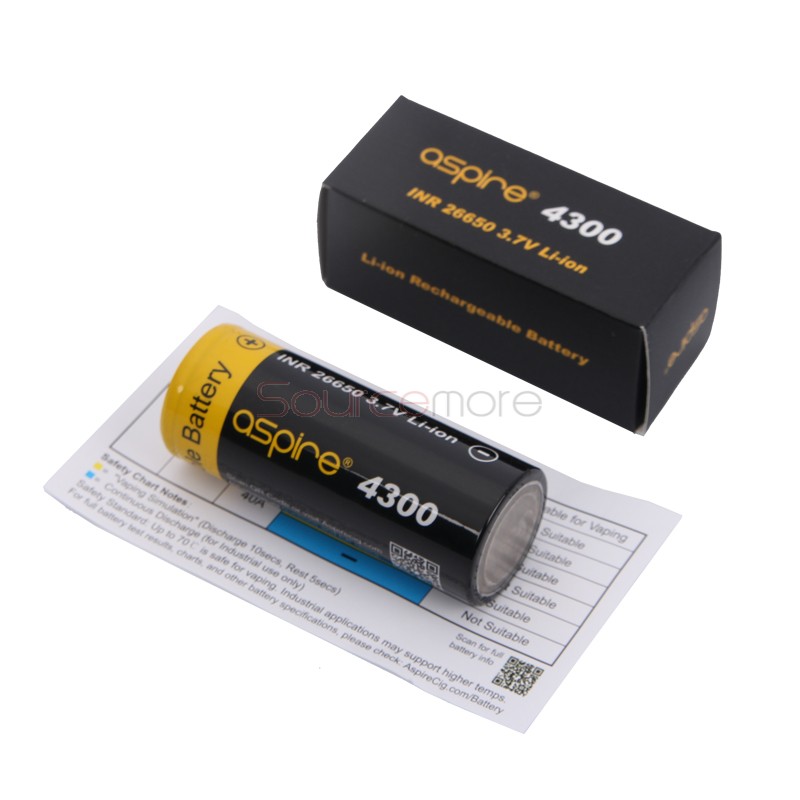Aspire INR 26650 Rechargeable Battery 3.7V/4300mAh 2PCS