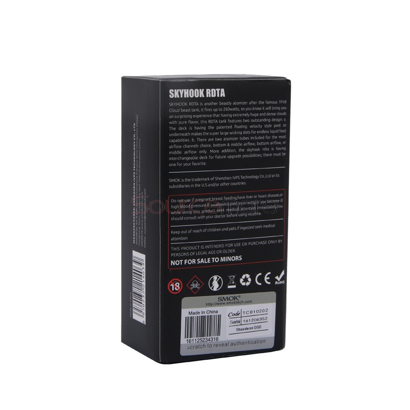 Smok Skyhook RDTA Side-filling Tank Support Single or Dual Coil Deck with 5ml Capacity and 24.5mm Diameter- Stainless steel