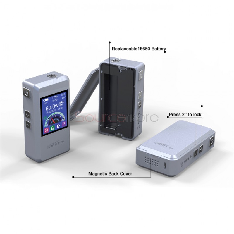 Kamry 60W APV Box Mod Variable Wattage 18650 Battery Smart Phone Shape Mod-Silver