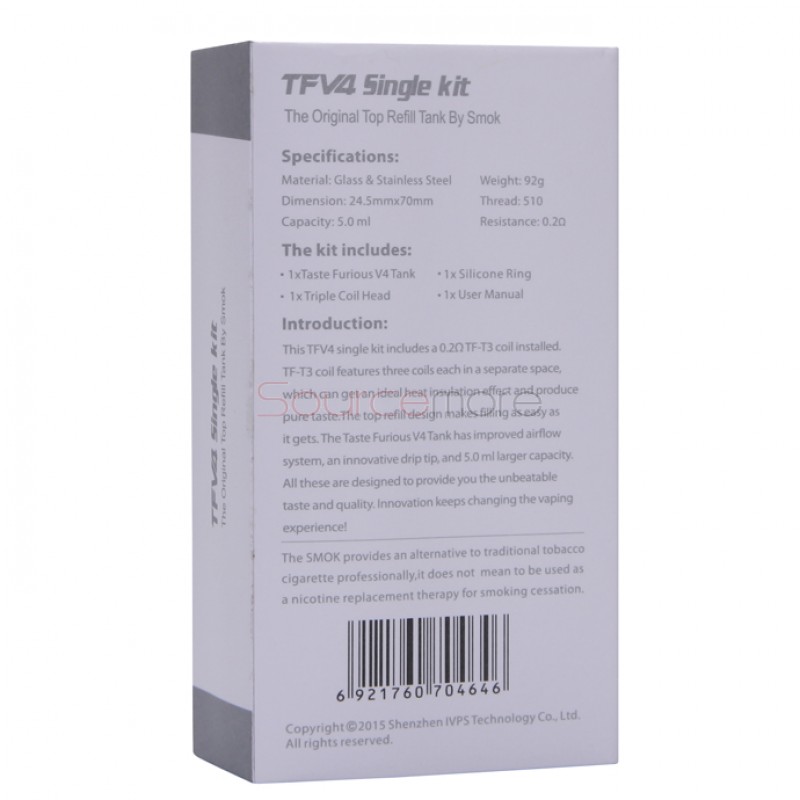 SMOK TFV4 Atomizer Sub Ohm Tank 5.0ml Simple Packing-Black