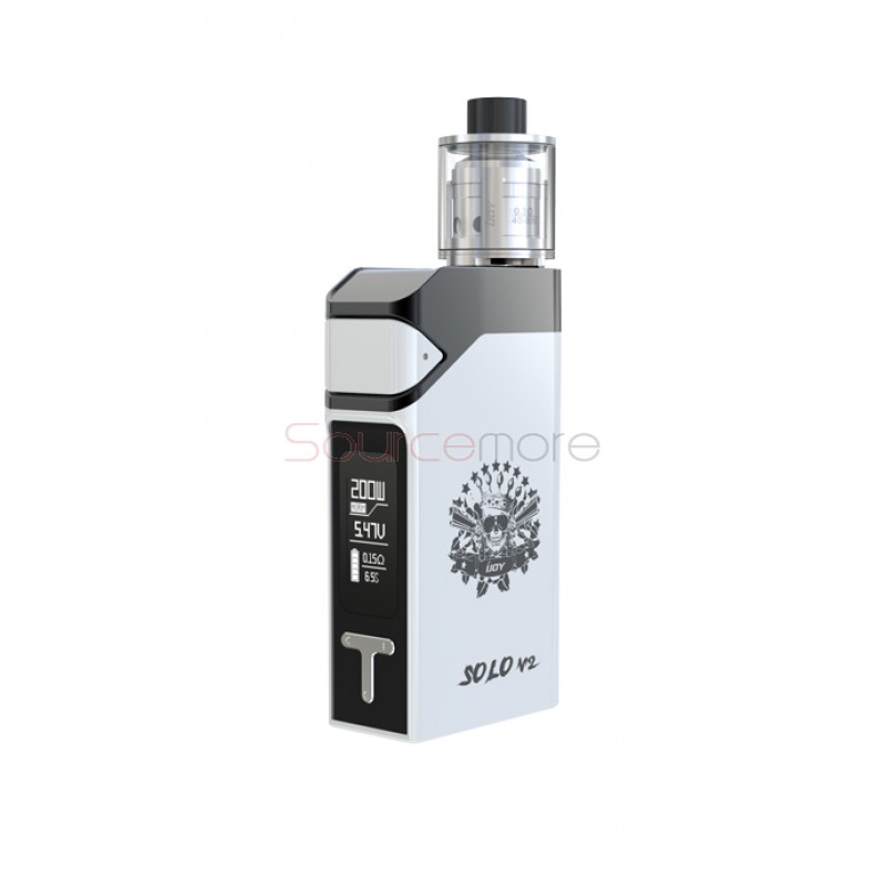 IJOY SOLO V2 Starter Kit SOLO V2 200W Box Mod Powered by Dual 18650 Cells with 2ml Limitless Sub Ohm Tank - White
