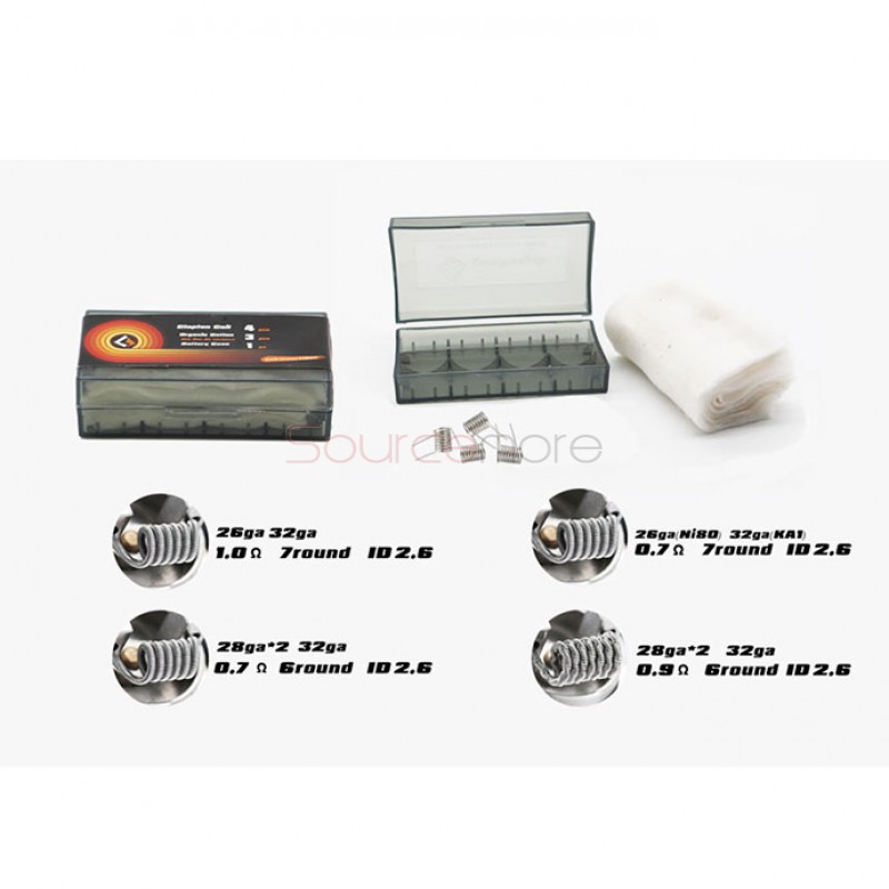 Geek Vape  3-in-One Rebuilding Tool Set (Prebuilt Clapton Coil+Organic Cotton +Battery Case)- 26AWG/ Ni80 + 32AWG/ KA1 0.7ohm