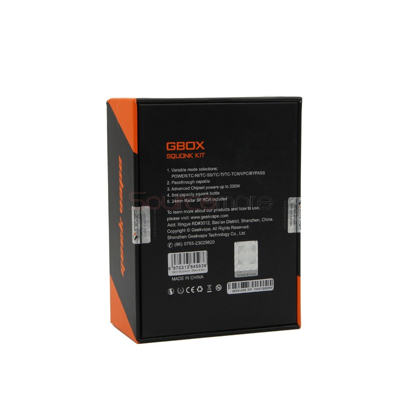 Geek Vape GBOX Squonker 200W Mod with Radar RDA Kit- Black&red