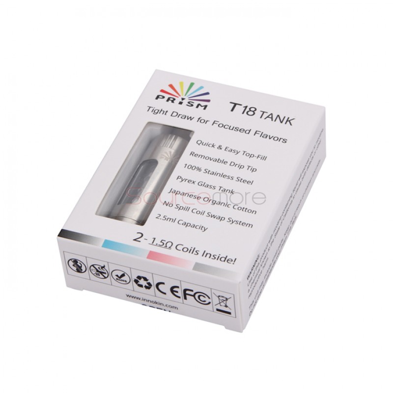 Innokin Endura Prism T18 Tank 2.5ml Top Filling with 1.5ohm Replaceable Coil Head-Stainless Steel
