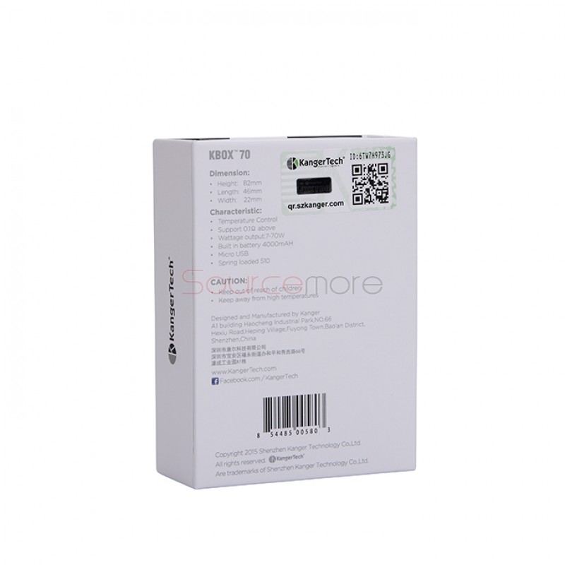 Kanger  KBOX 70W VW/TC Box Mod 4000mah Built-in Battery Spring-loaded 510 Connection Micro USB Charging Mod-White