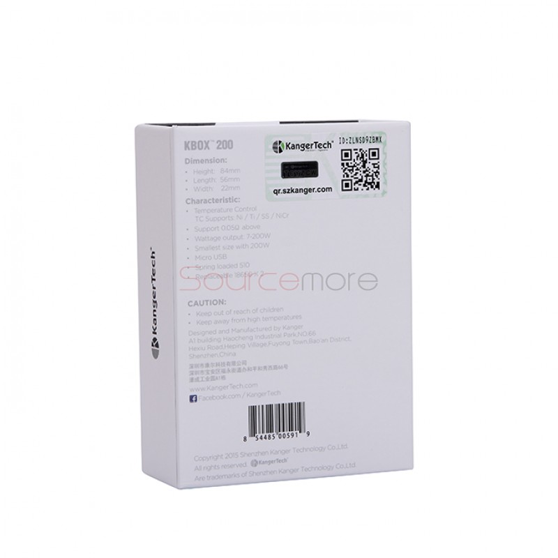 Kanger  KBOX 200W VW/TC Box Mod Powered by Dual 18650 Cells Spring-loaded 510 Connection-White