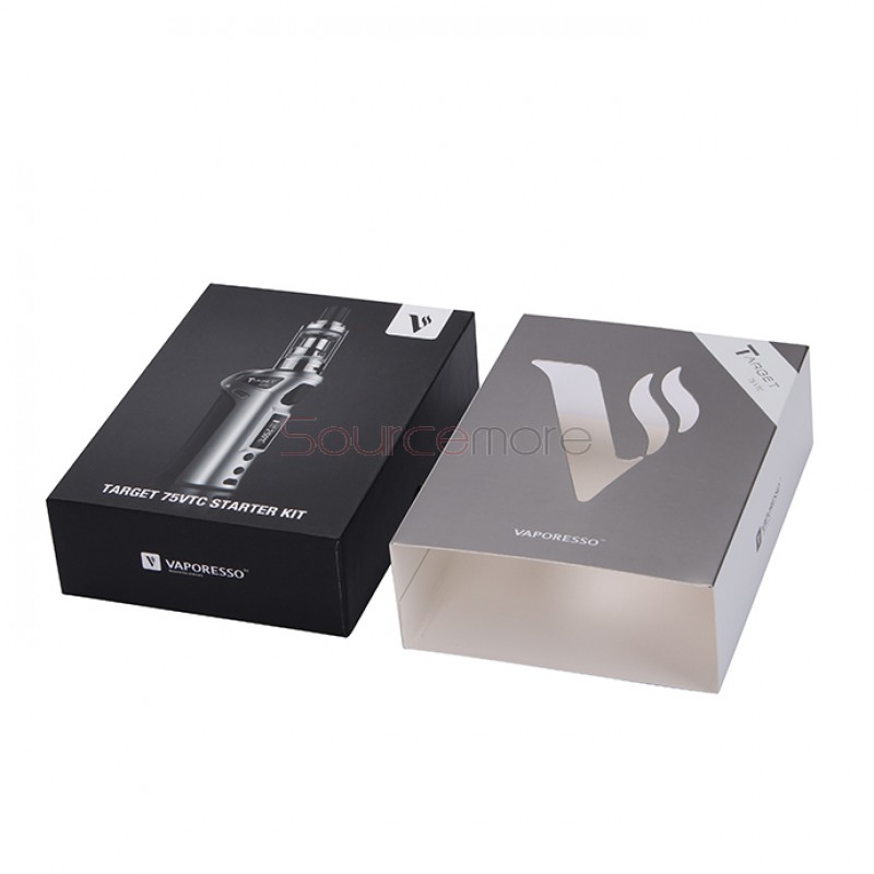 Vaporesso TARGET VTC V2 75W Starter Kit Target 75W VT/VW Single 18650 Box Mod No Spitting Target Tank with cCELL Coil-White