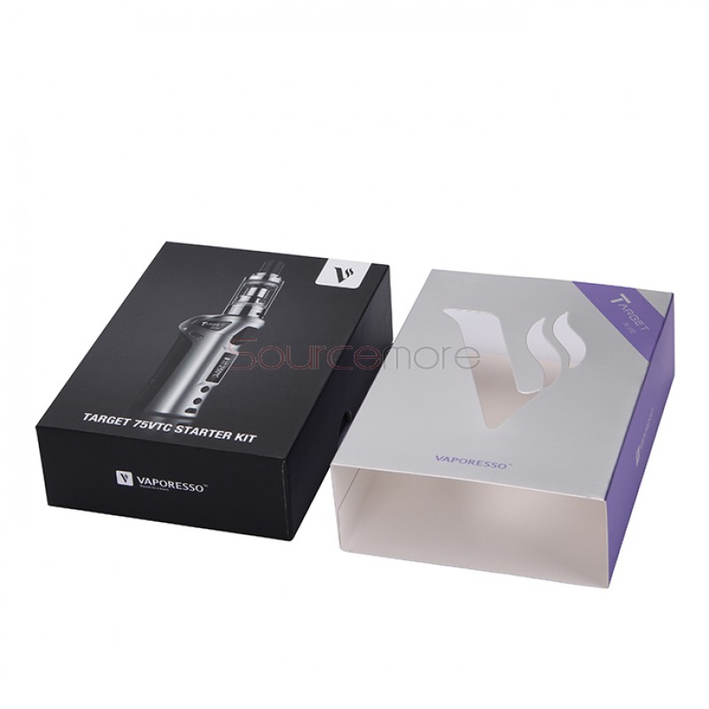 Vaporesso TARGET VTC V2 75W Starter Kit Target 75W VT/VW Single 18650 Box Mod No Spitting Target Tank with cCELL Coil-Purple