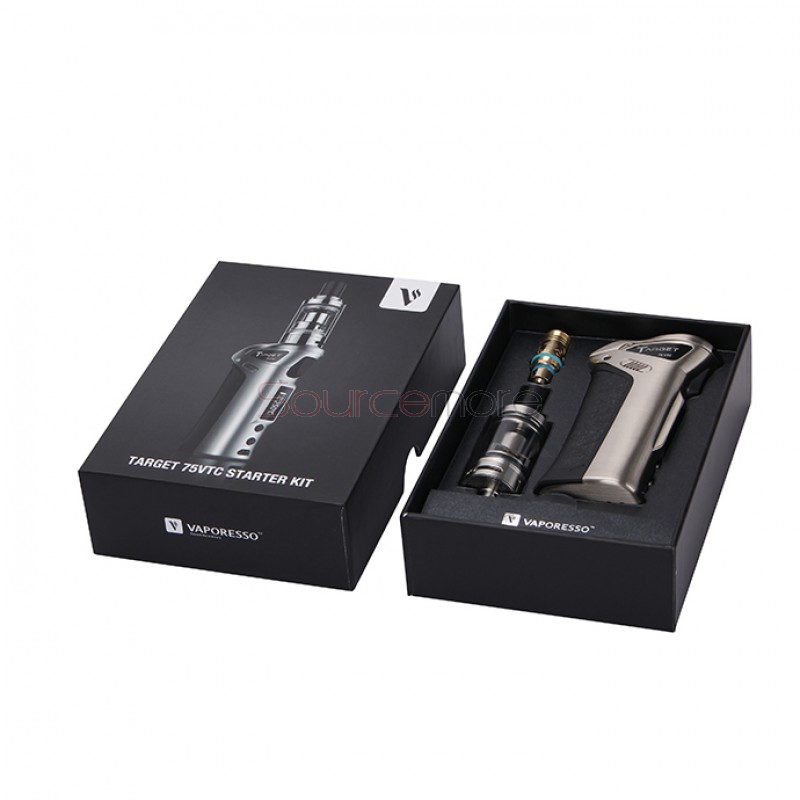 Vaporesso TARGET VTC V2 75W Starter Kit Target 75W VT/VW Single 18650 Box Mod No Spitting Target Tank with cCELL Coil-Stainless Steel
