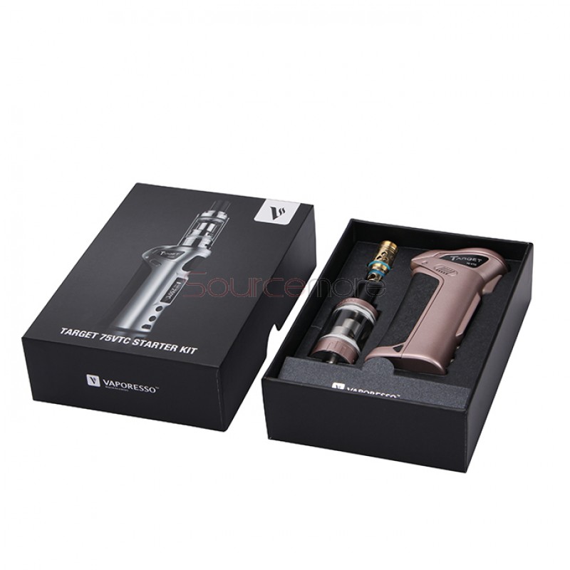 Vaporesso TARGET VTC V2 75W Starter Kit Target 75W VT/VW Single 18650 Box Mod No Spitting Target Tank with cCELL Coil-Golden