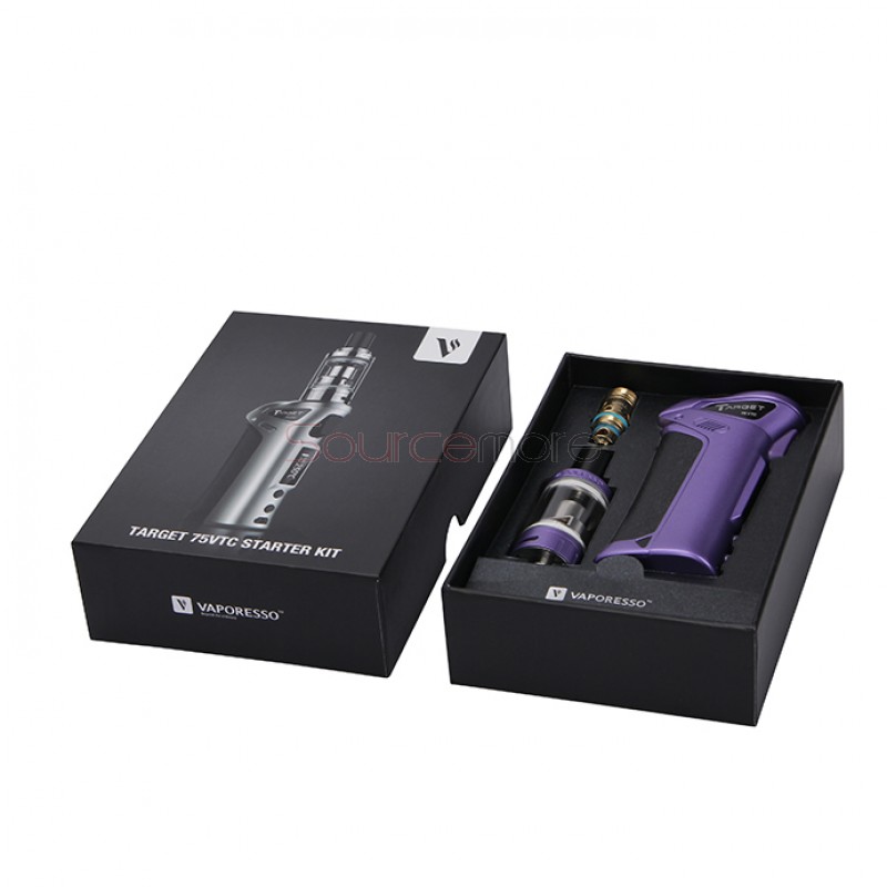 Vaporesso TARGET VTC V2 75W Starter Kit Target 75W VT/VW Single 18650 Box Mod No Spitting Target Tank with cCELL Coil-Purple