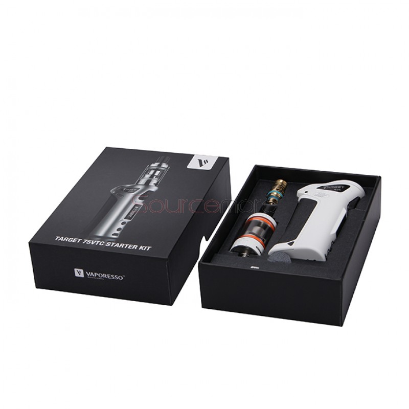 Vaporesso TARGET VTC V2 75W Starter Kit Target 75W VT/VW Single 18650 Box Mod No Spitting Target Tank with cCELL Coil-White