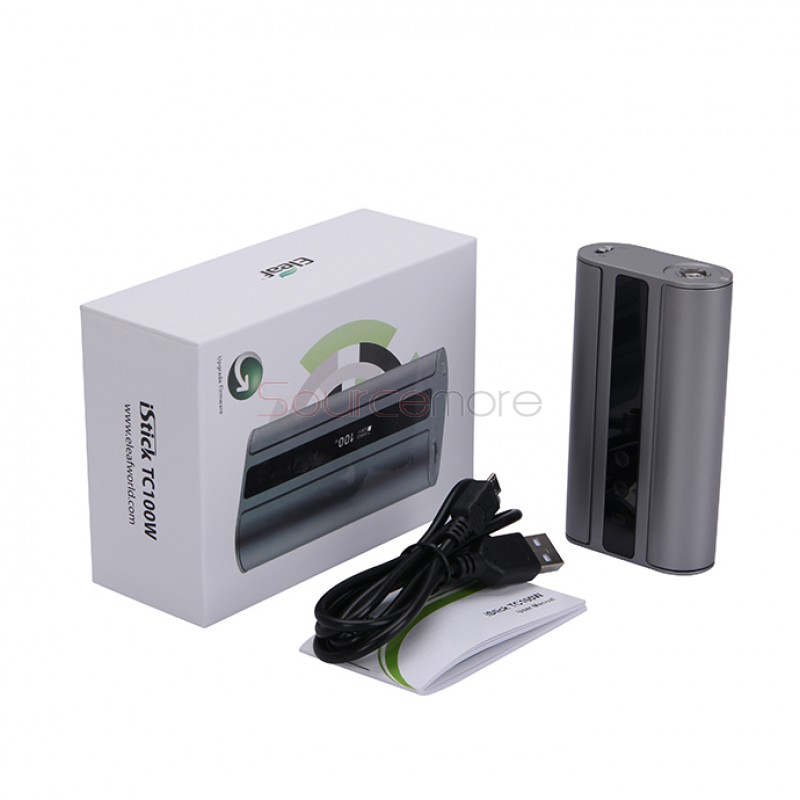 Eleaf iStick TC 100W Box Mod Powered by Dual 18650 Cells Upgradeable Firmware Switchable TC(Ni/Ti/SS/TCR)/VW/Bypass Modes-Grey