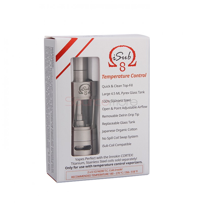 Innokin iSub-S Tank Temperature Edition 4.5ml Liquid Capacity Top Filling Clearomizer Fit for the Newest CORTEX TC Mod- Stainless Steel