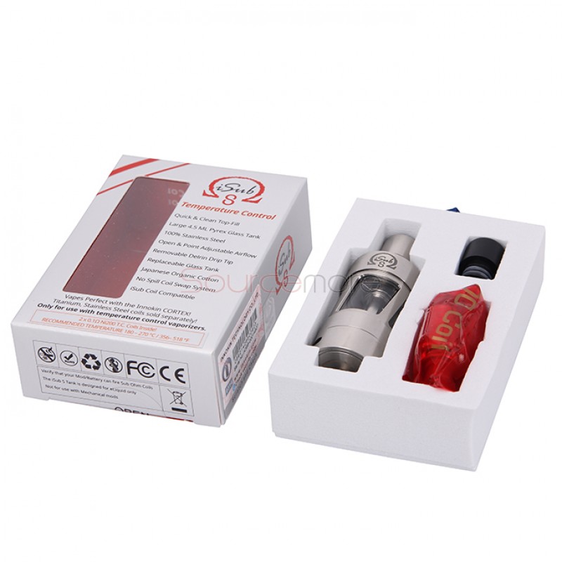 Innokin iSub-S Tank Temperature Edition 4.5ml Liquid Capacity Top Filling Clearomizer Fit for the Newest CORTEX TC Mod- Stainless Steel