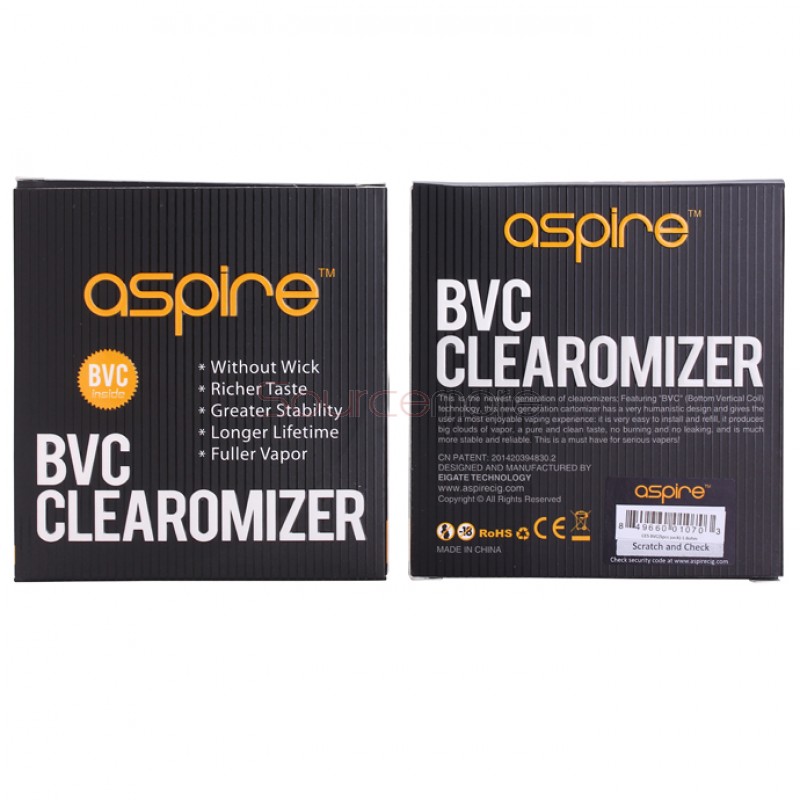 Aspire ET-S Glass BVC Clearomizer 5pcs - Black