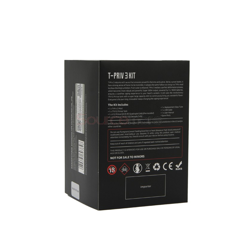 Smok T-PRIV 3 Kit 8ml TFV12 Prince Tank with T-PRIV 3 300W Mod Powered by Triple 18650 Cells- Prism rainbow