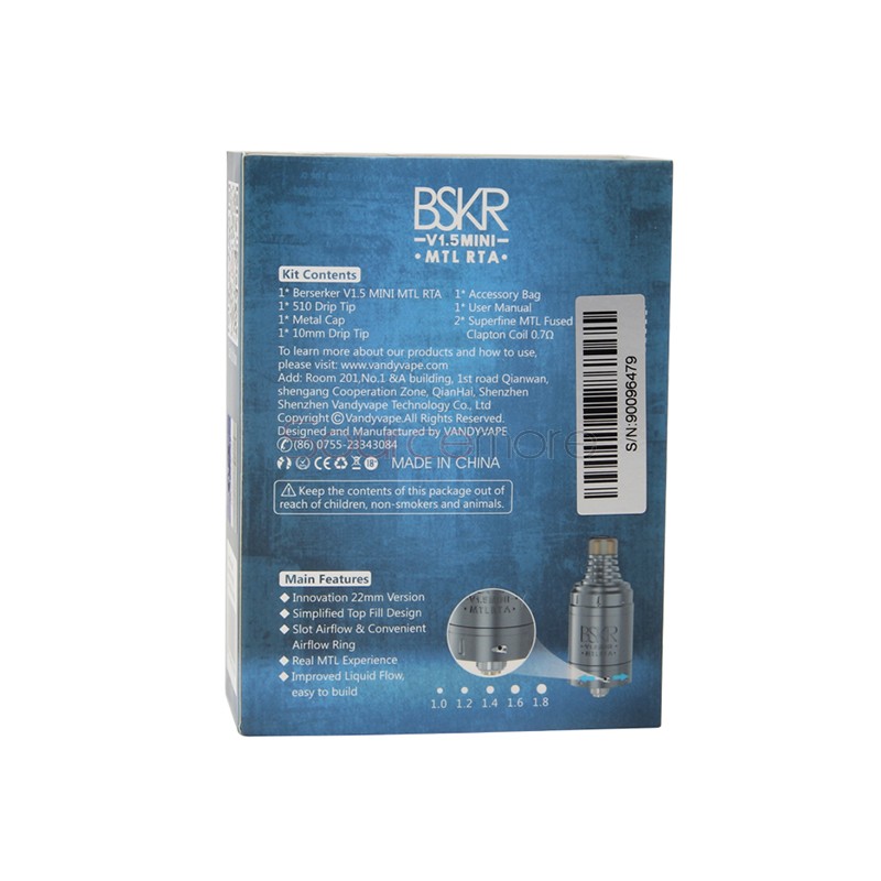 Vandy Vape Berserker V1.5 Mini MTL RTA - Gun Metal