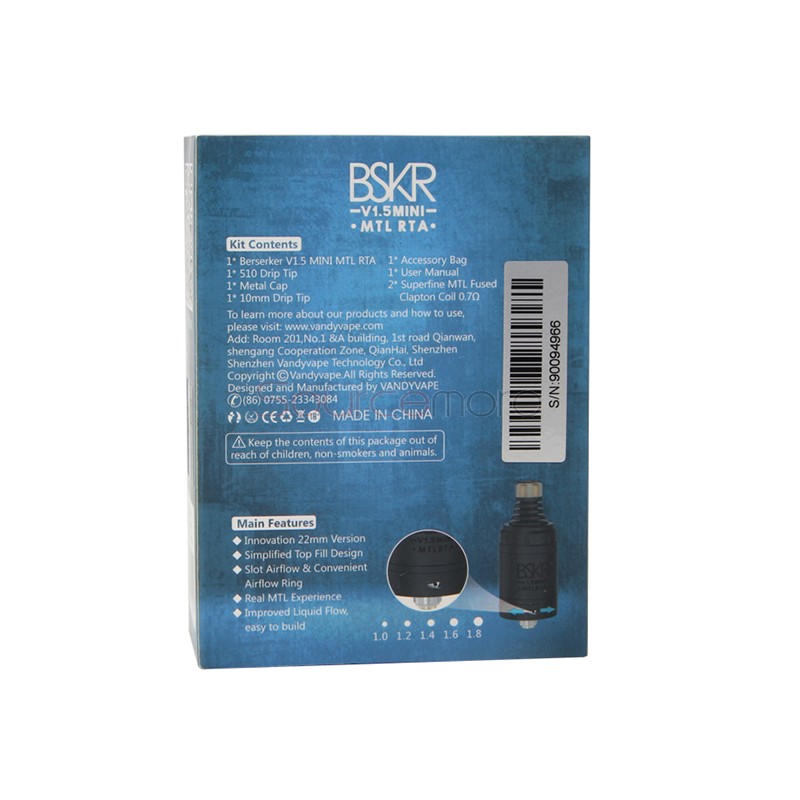 Vandy Vape Berserker V1.5 Mini MTL RTA - Matte Black