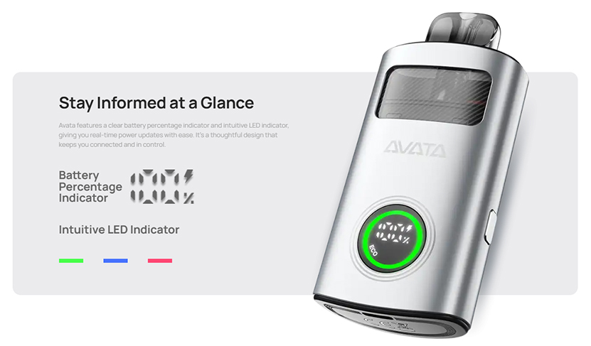 Aspire Avata Pod Kit Battery and LEC Indicator