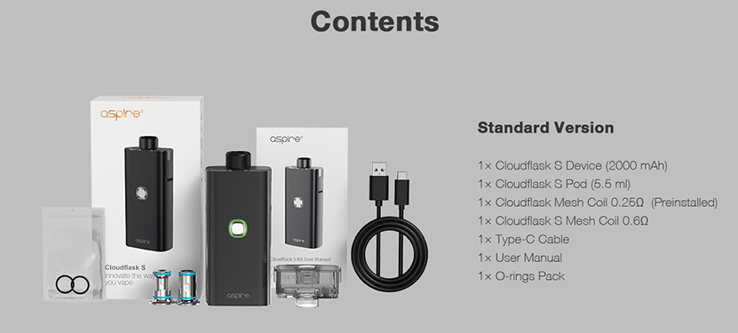 Aspire Cloudflask S Kit 2000mAh 5.5ml Pod System Kit