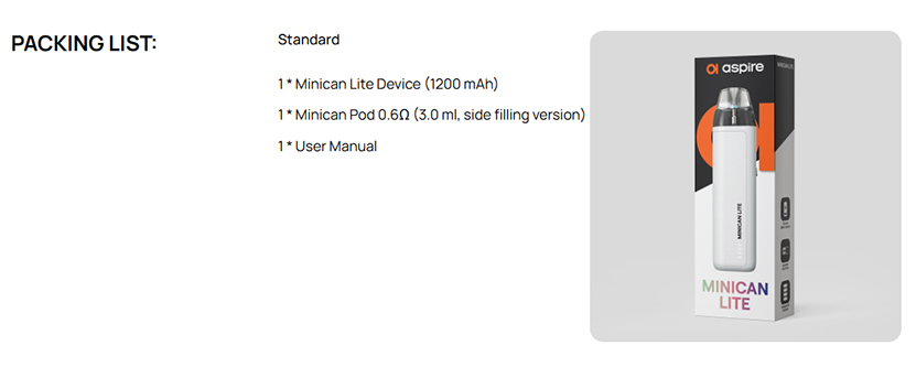Aspire Minican Lite Kit Packing List
