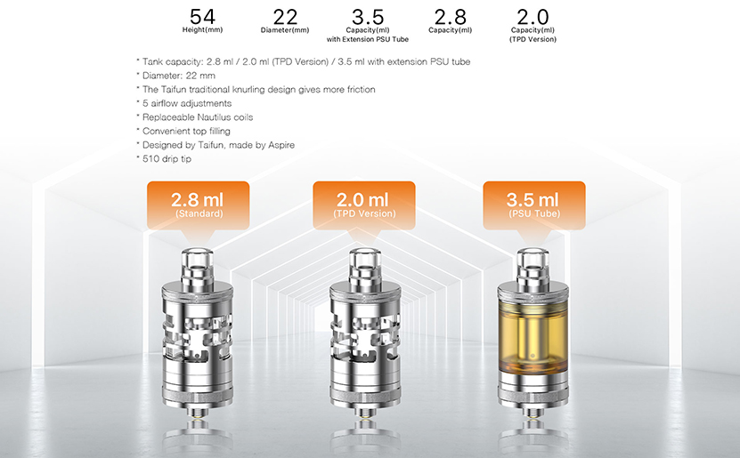 Aspire Nautilus GT Mini Glass Tube Capacity