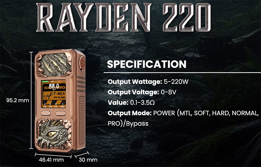 BD Vape Mod Rayden 220 Specs