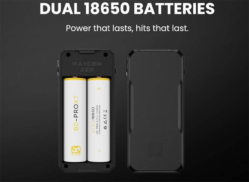 BD Vape Mod Rayden 220 Standard Edition Adopts Dual 18650 Batteries