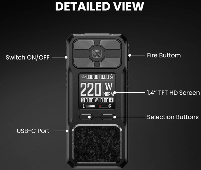 BD Vape Mod Rayden 220 Standard Edition Parts