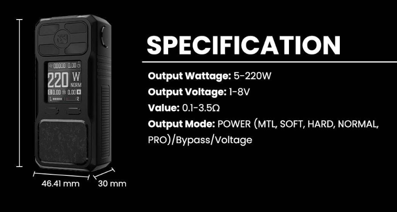 BD Vape Mod Rayden 220 Standard Edition Specification