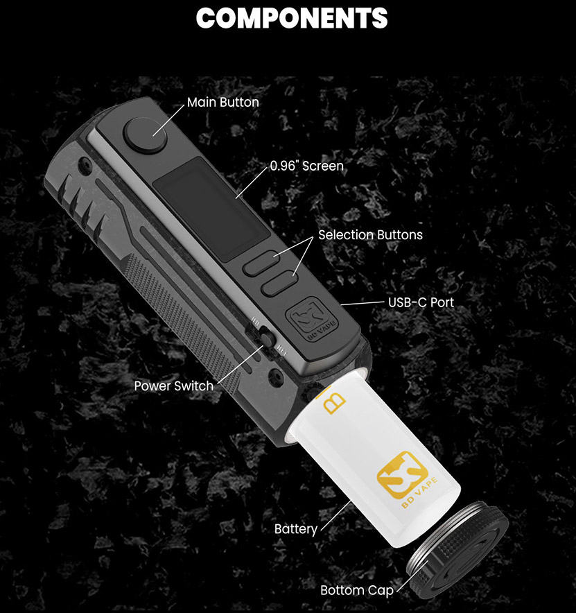 BD Vape Rayden 100 Mod Forged Carbon Fiber Components