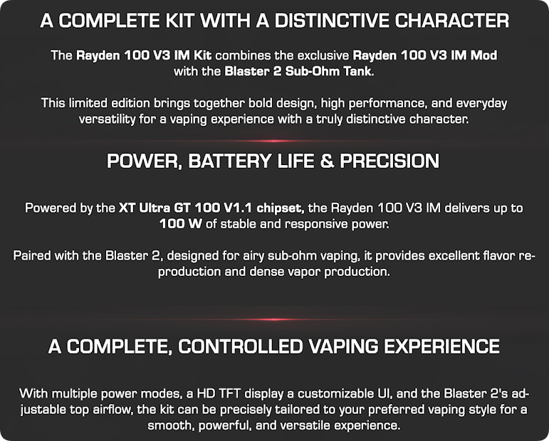 BD Vape Rayden 100 V3 IM Kit Limited Edition Short Description