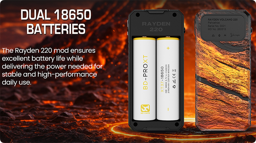 BD Vape Rayden 220 Mod Volcano Edition Dual 18650 Batteries