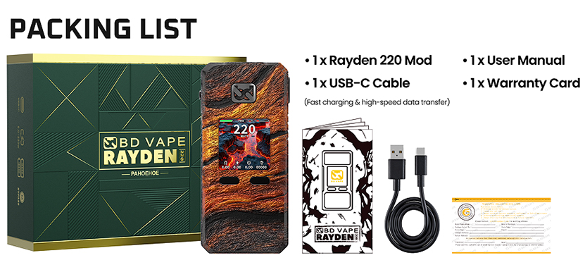 BD Vape Rayden 220 Mod Volcano Edition Package