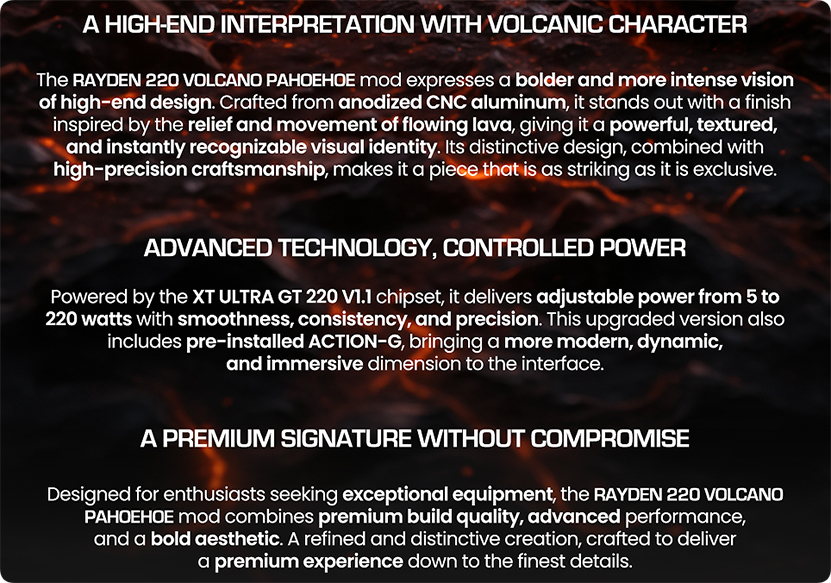 BD Vape Rayden 220 Mod Volcano Edition Short Description