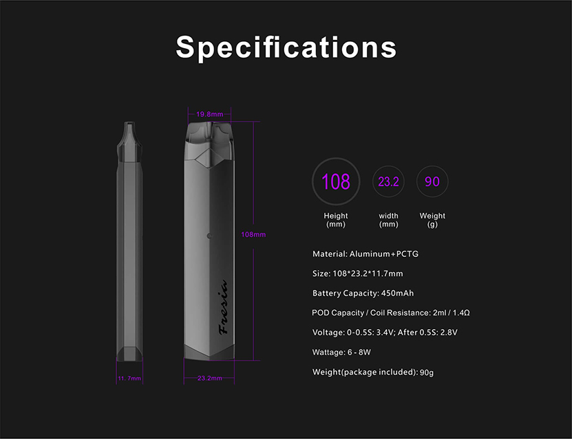 Damn Vape Fresia Pod Starter Kit Specification